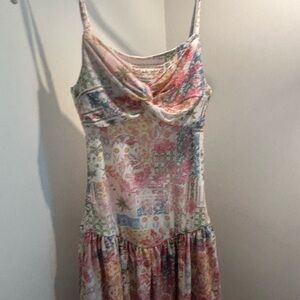 SHEIN Pink Floral Patchwork Mini Dress with Twist Front